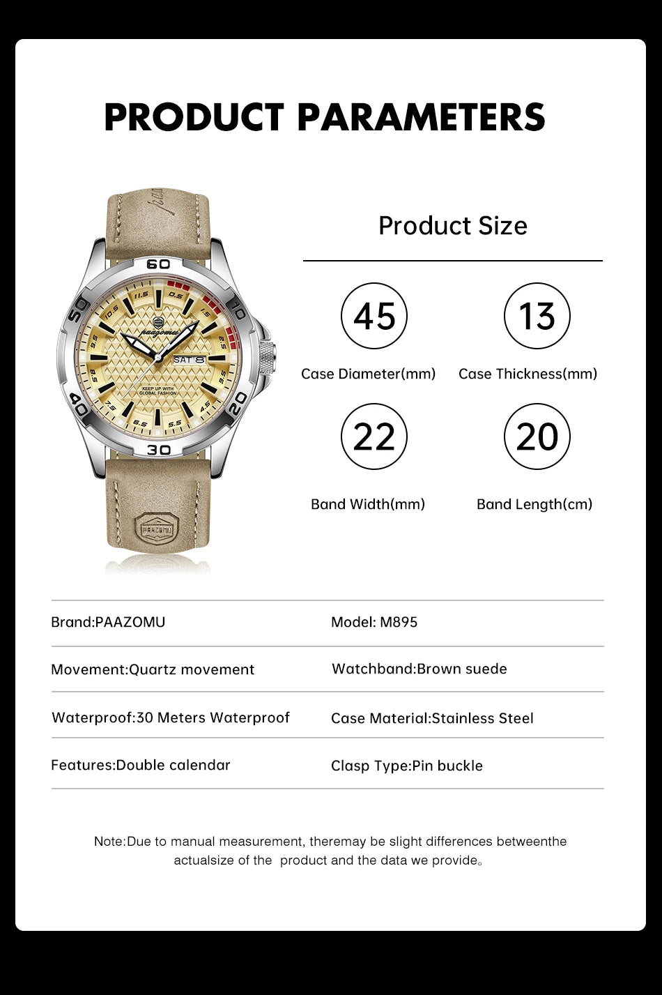 PAAZOMU Luxury Sports Men Watch Luminous Waterproof Chronograph Date Man Wristwatch Leather Quartz Business Men's Watches Reloj