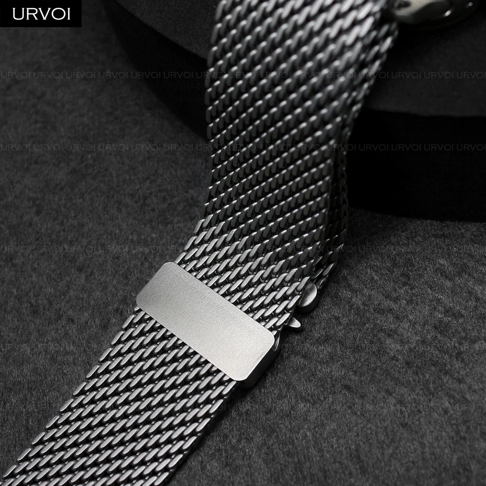 URVOI Band for Apple Watch Ultra 3 2 Series 11 10 9 8 SE stainless steel mesh strap for iWatch secure parachute buckle 46 49mm