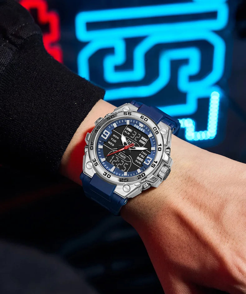 SMAEL Sports Watches 50M Waterproof Quatz Watches Mental Shockproof Men's Wristwatch Dual Time Alarm Clock  8138 Military Watch