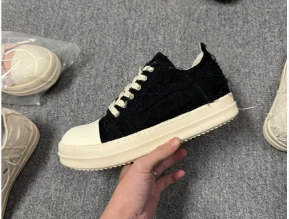 Brand Men Shoes Casual Canvas Distress Flats High to Ankle Boots Women Owens Vintage Original Luxury Designers Sneakers