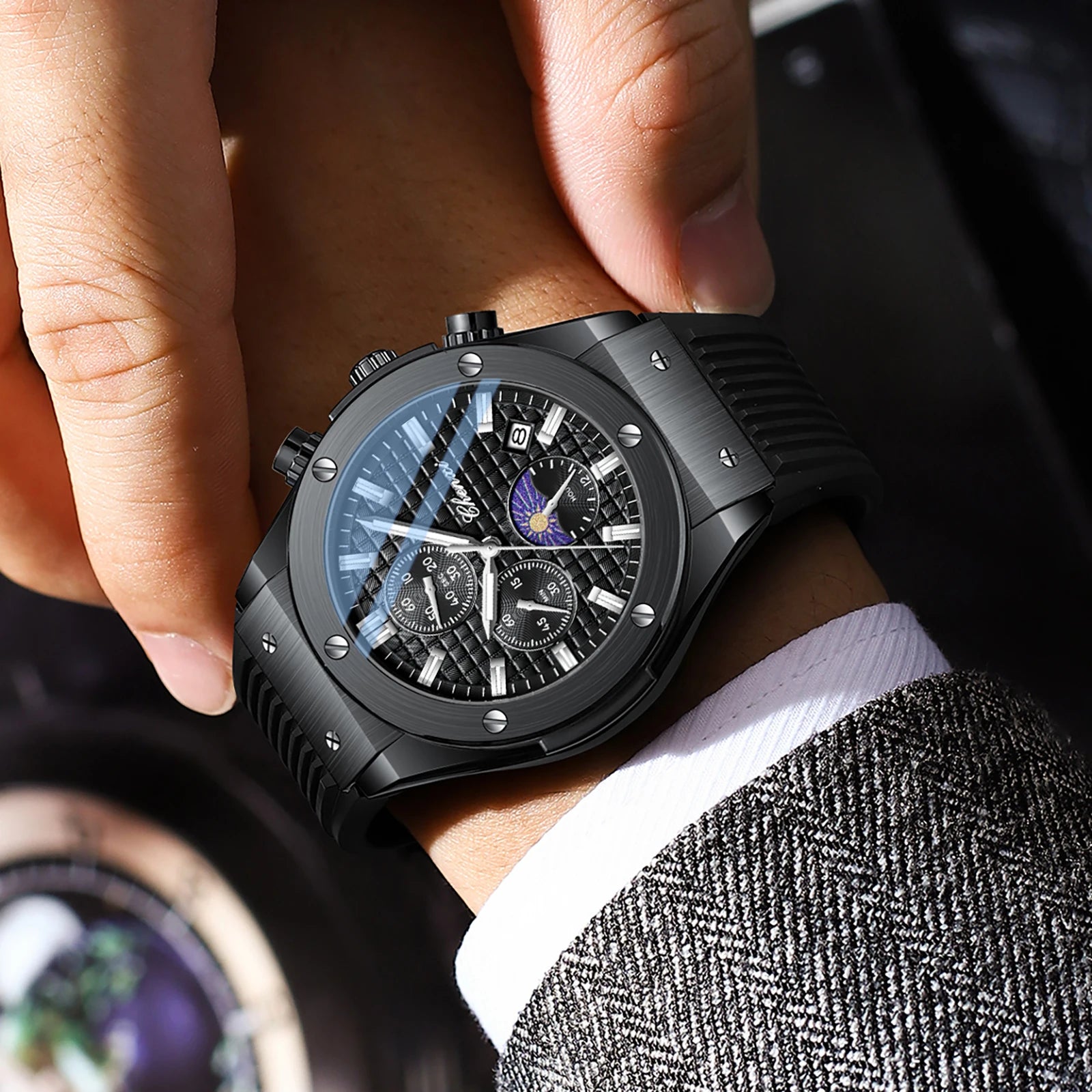 CHENXI Original Watch Quartz Waterproof Sports Watches Men Silicone Strap Chronograph Calendar Multi Functional Wristwatches
