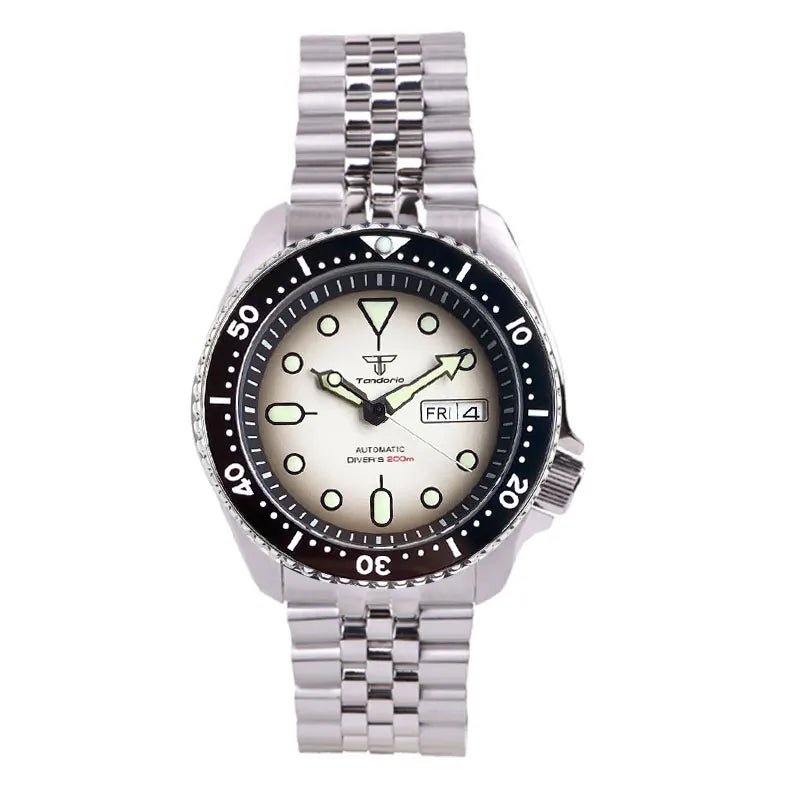 Diving Tandorio NH36 Week Date Steel Mechanical Watch Men 120clicks Bezel Chapter Ring 3.8 Crown 20ATM Waterproof SKX Mod Clock