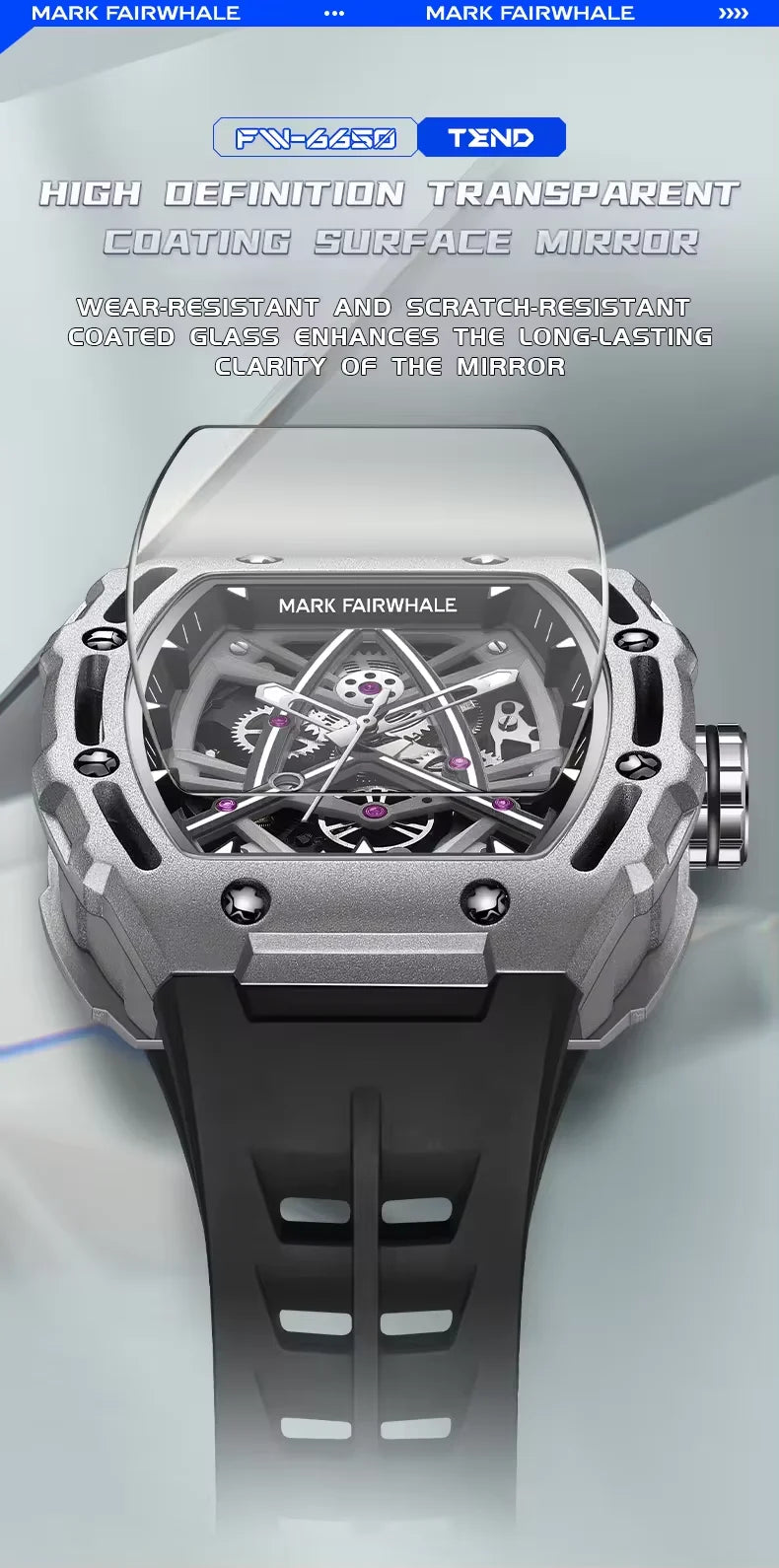 2023 New Automatic Mechanical Watches Mens Luxury   Brand Mark Fairwhale Fashion Sports Waterproof Tonneau Mille Wristwatch Mans