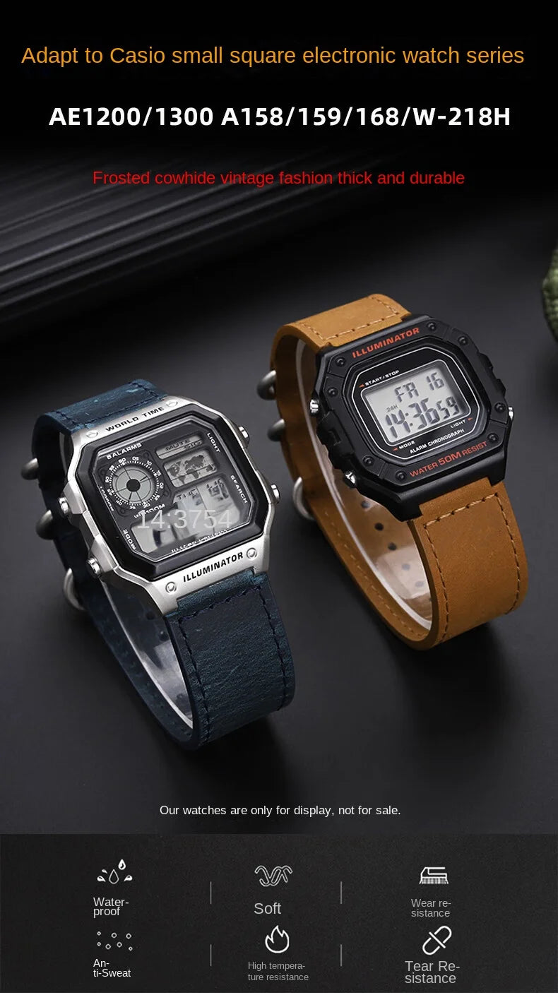 18mm cowhide Watchband for Casio small square strap AE1200/AE-1300/1500 F-108/W-218  A158/A168 vintage cowhide strap  bracelet