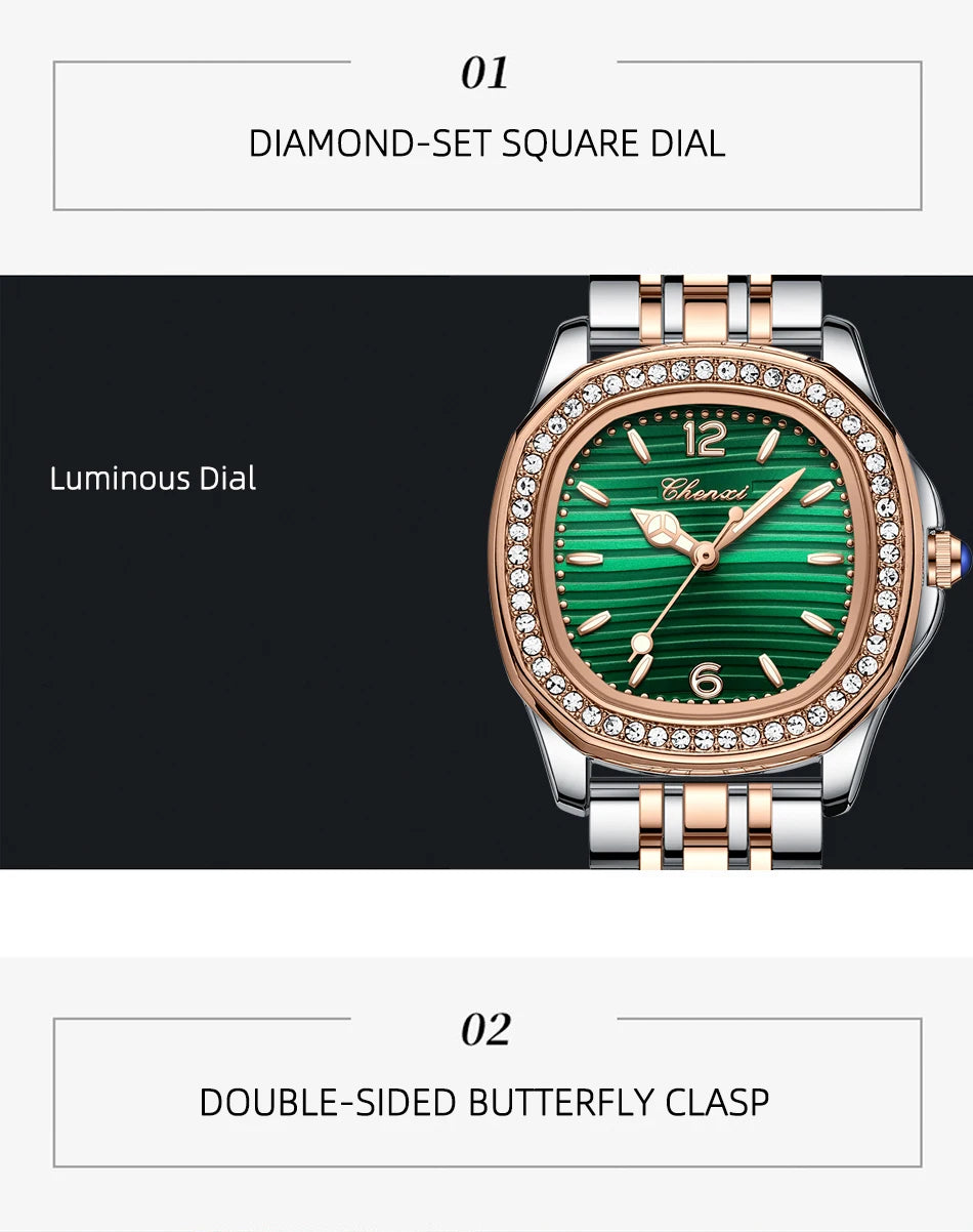 CHENXI Luxury Elegant Watches For Woman Fashion Diamond Dial Quartz Watch Ladies Rose Gold Wristwatch Waterproof Luminous
