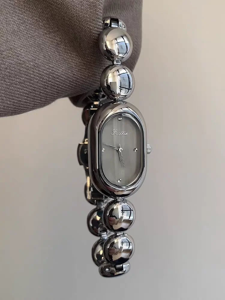 Womens Watch for Girls Wrist Quartz Reloj Sliver Grey Gold Orologio Ladies Luxury Oval Shaped Wristwatch Stainless Steel Clock