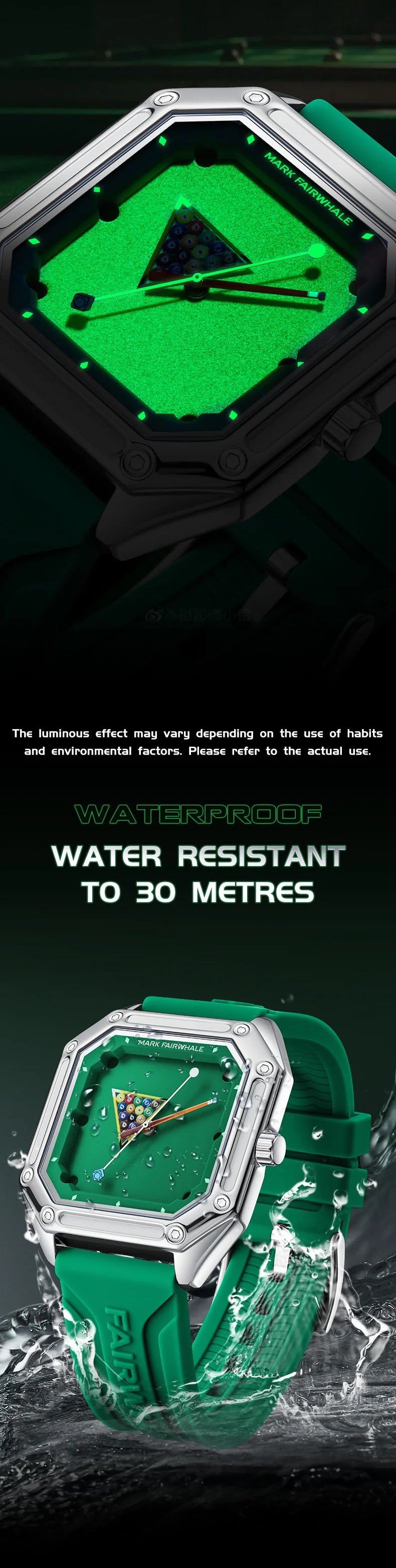 2025 New Original Watch For Man Sport Silicone Strap Waterproof Quartz Watch Fashion Men Billiards Design Green Wristwatch Boy