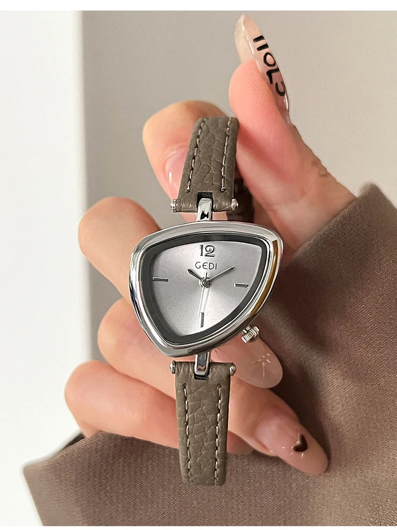 GEDI Vintage Watch Leather Light Luxury Simple Unique Irregular Dial Ladies Watches Elegant Quartz Waterproof Women's Wristwatch