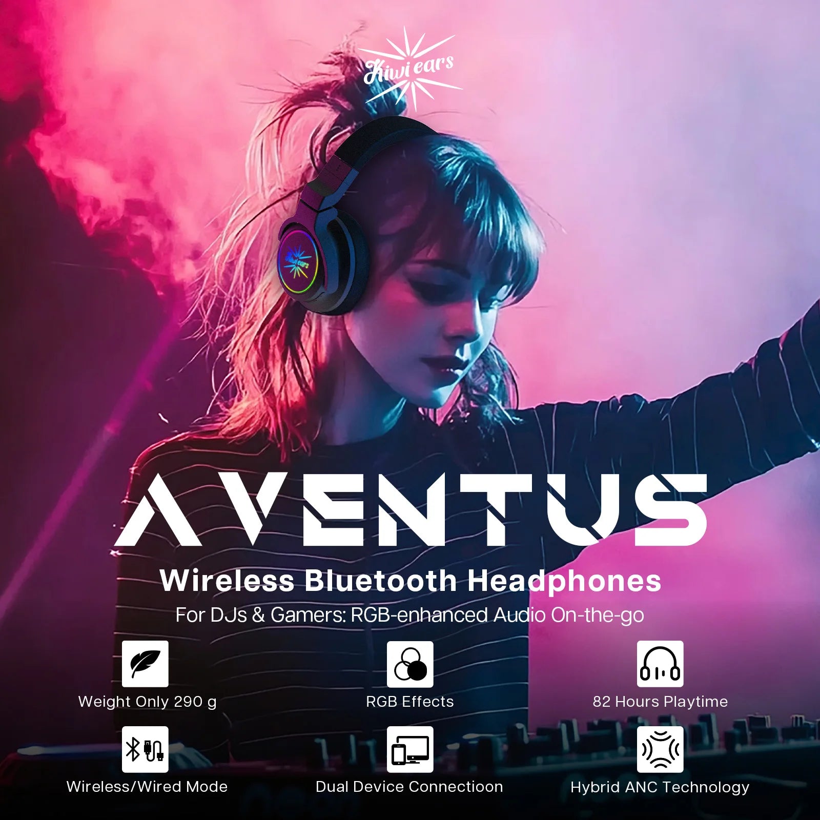 Linsoul Kiwi Ears Aventus Bluetooth Coaxial Driver DJ and Gaming Bluetooth/Wired Headphones Active Noise Cancellation Headphone