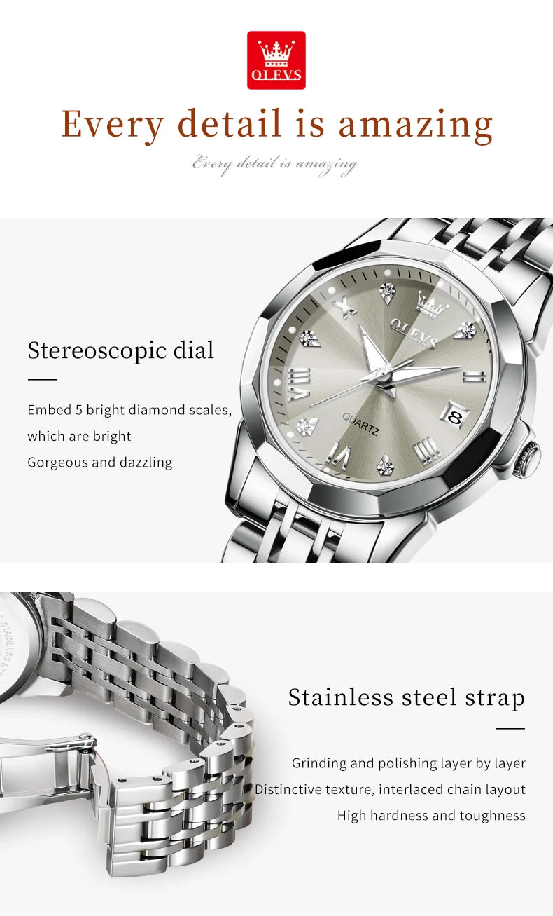 OLEVS 9931 Elegant Fashion Women's Watches Luxury Brand Original Quartz Watch forLadies Waterproof Stainless Steel Luminous Date