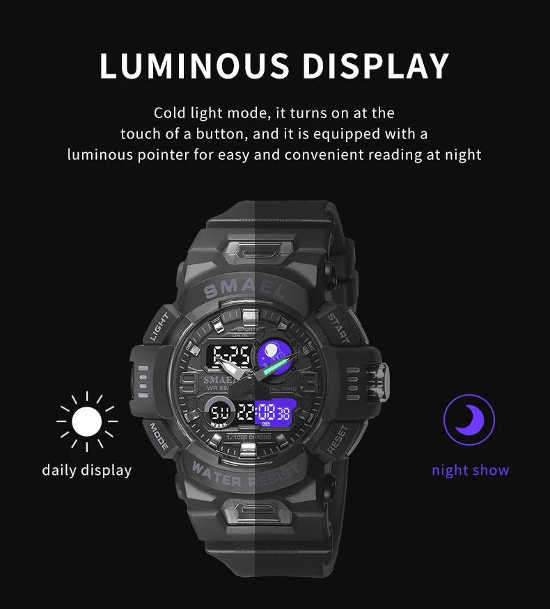 SMAEL Sport Watches Digital Watch LED 50m Waterproof Military Wristwatch Male Clocks 8063 Mens Watches  Stopwatches Alarm Clock