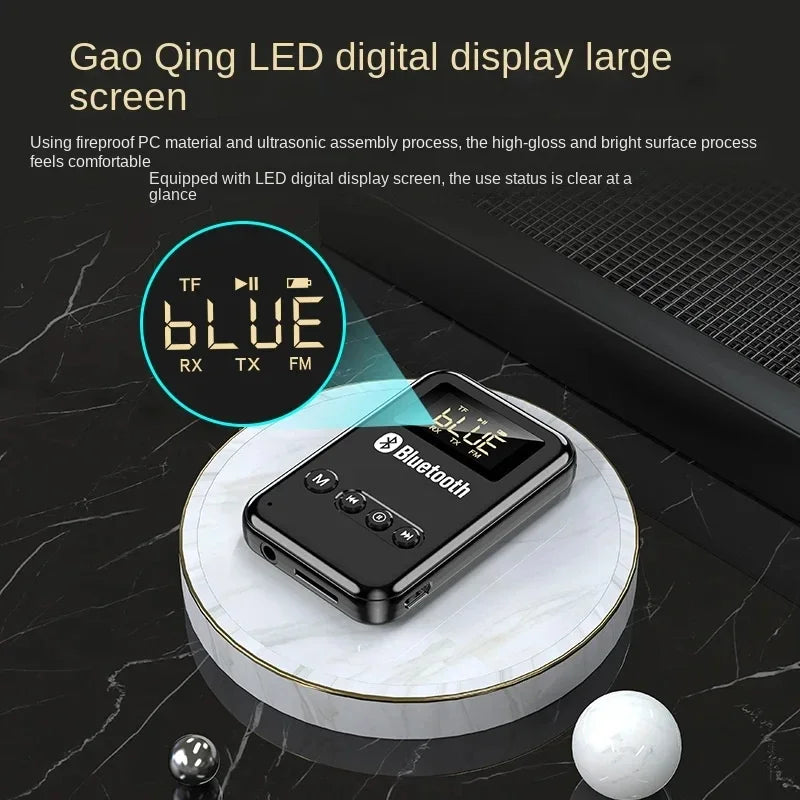 Wireless Audio LED Bluetooth 5.0 Adapter Transmitter Receiver  For Car Music Headphone Speaker, 300mA Battery, Support TF Card