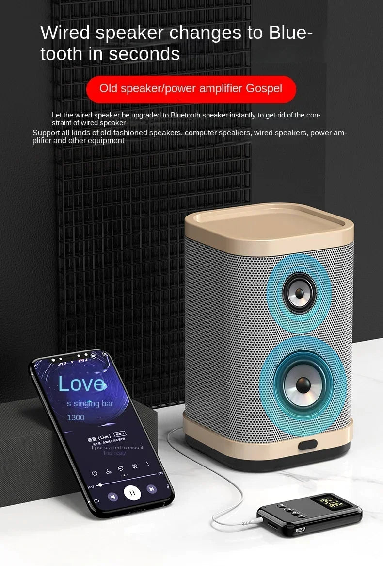 Wireless Audio LED Bluetooth 5.0 Adapter Transmitter Receiver  For Car Music Headphone Speaker, 300mA Battery, Support TF Card
