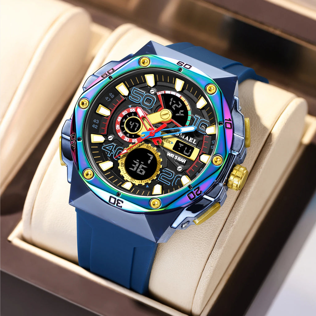 SMAEL Men's Sport Digital LED Watch Dual Time Stopwatch Alarm Clock 50M Waterproof 8113 Wristwatch Sports Army Military Watches