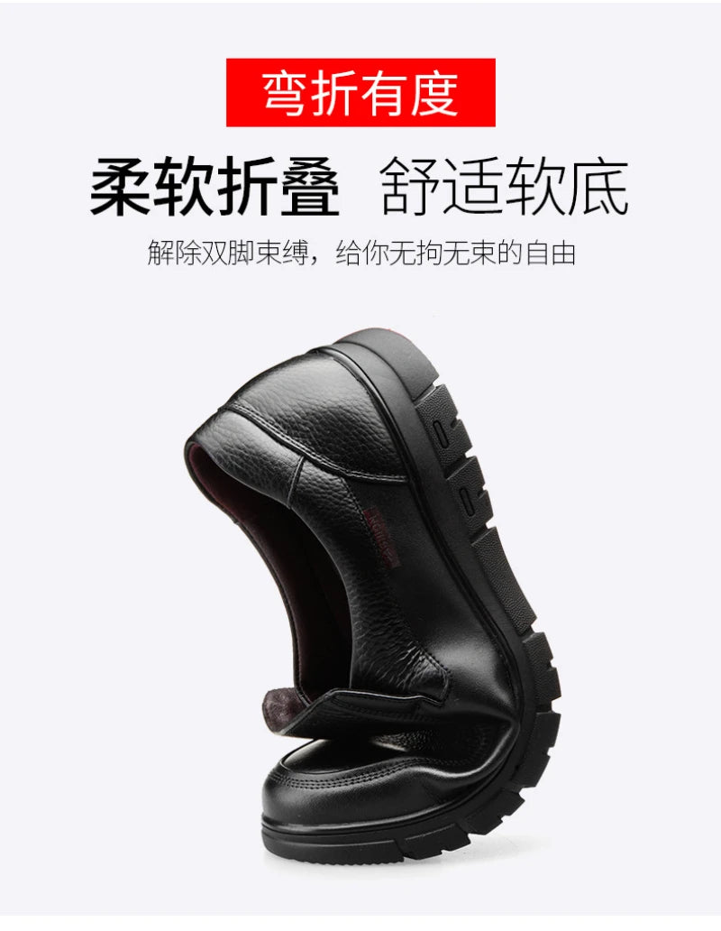 Mens Black Genuine Leather Slip On Loafers Soft Cushioned Sole Comfortable Business Casual Shoes For Middle Aged Dad Daily