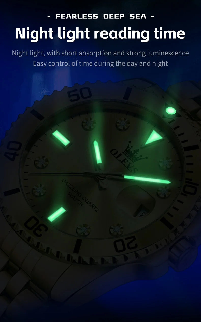 OLEVS 9809 Mens Watch Original Fashion Quartz Watch Zircon Scale Waterproof Luminous Reloj Hombre Automatic Date Watch For Man