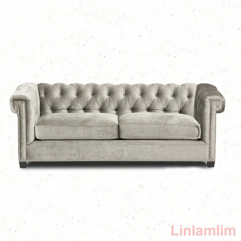 Classic Tufted Couch – Luxury Genuine Leather Chesterfield Sofa 3-Seater with Rolled Arms and Nailhead Trim, for Living Room