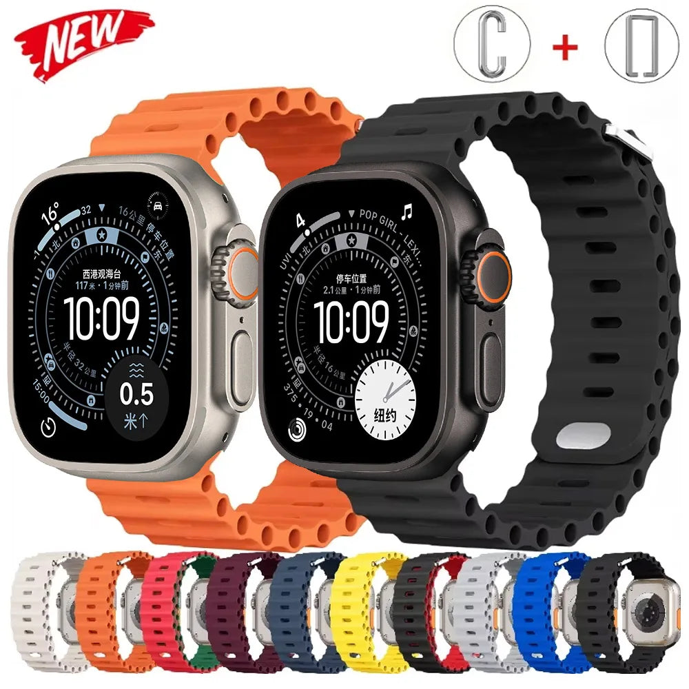 Ocean strap For Apple Watch Ultra 3 2 1 Band 49mm 11 10 9 8 7 46mm 45mm 41mm Silicone Wristband iWatch 6 5 4 SE3 44mm 40mm 42mm