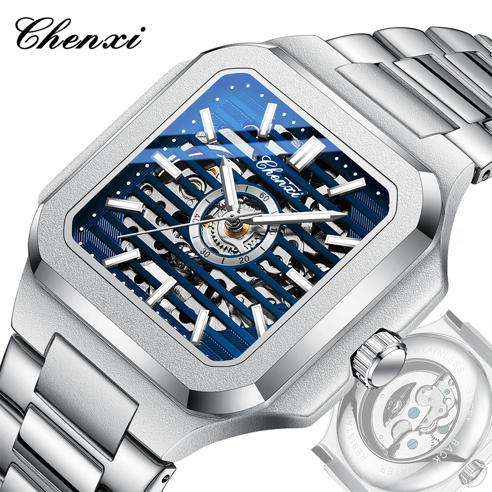 CHENXI Mechanical Men's Watch High-end Square Dial Men Watches Fully Automatic Hollow Wristwatches Male Gifts