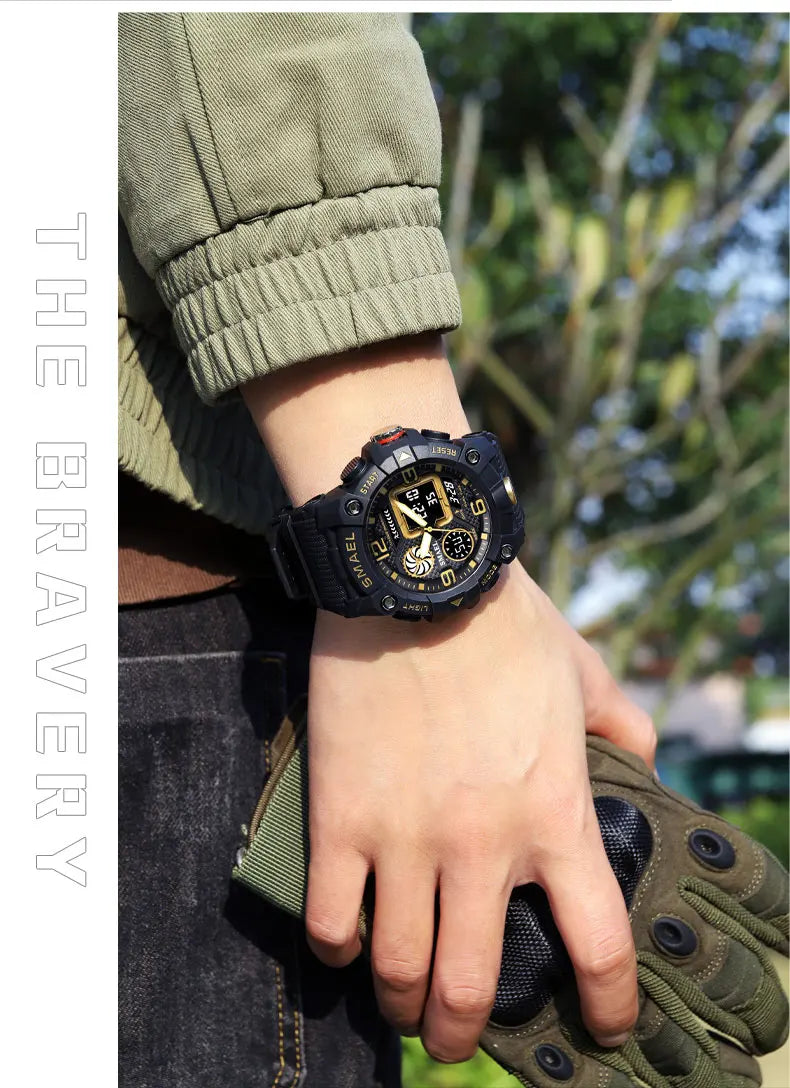 SMAEL Quartz Watch Sport 50M Waterproof Stopwatch Week Display LED Digital Alarm Clock Male 8055 Men Watches Sports Wristwatches