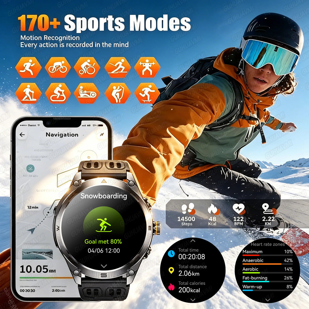 2026New Military Grade 1000mAh Battery GPS Smart Watch 10ATM Waterproof Compass Altimeter Call AMOLED Men Swim Sports Smartwatch