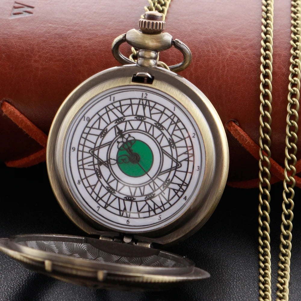 Vintage Bronze Eye Round Case Shape Quartz Pocket Watch Jewelry Pendant Necklace Chain Gifts for Men Women
