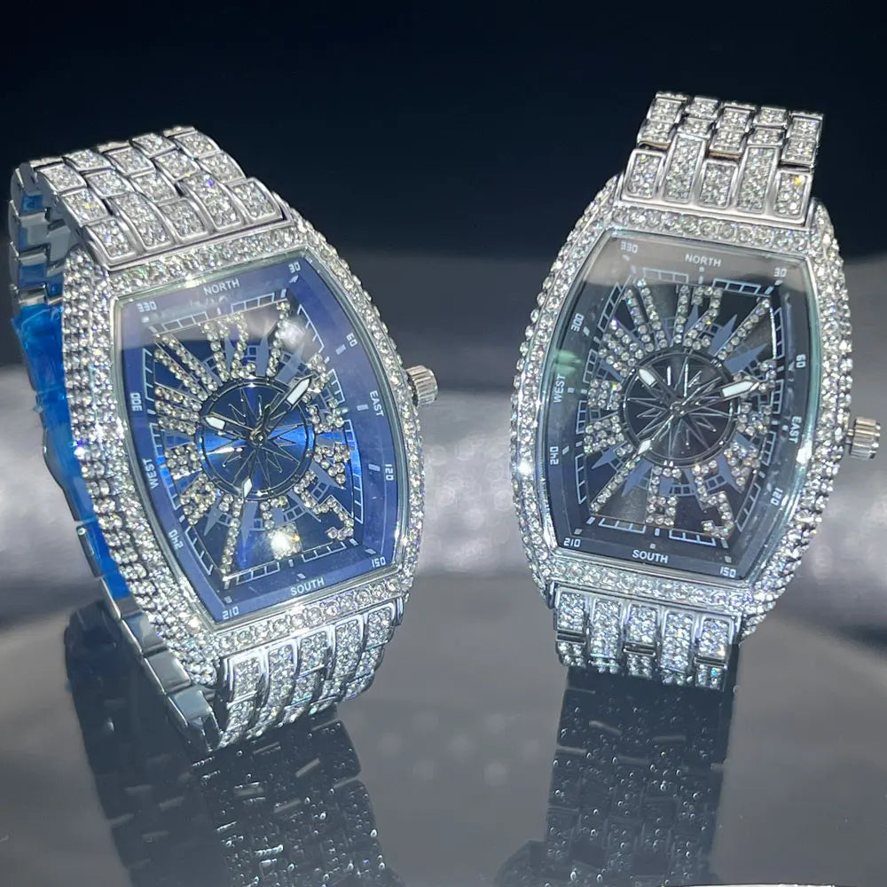 Luxury Gold Watches Men Brand MISSFOX Fashion Hip Hop lce Diamond Sun Pattern Literal Quartz Wristwatch Male Dropshipping Hot
