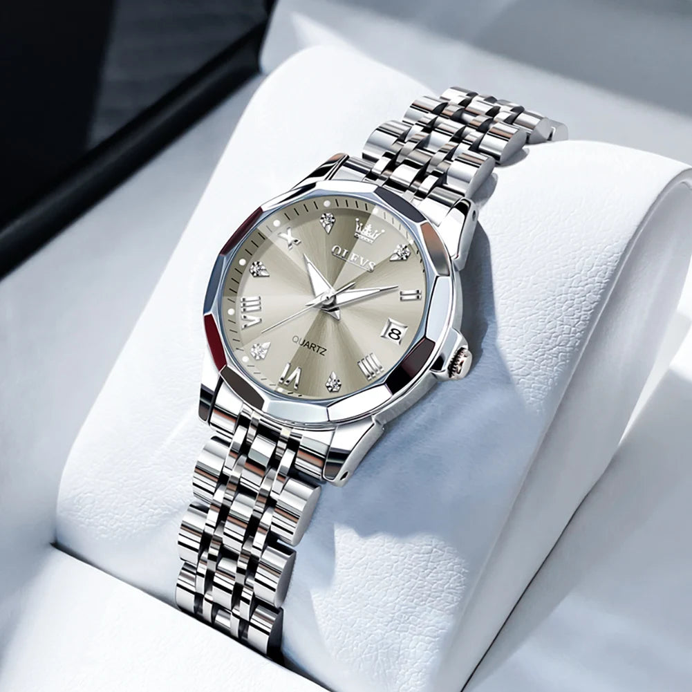 OLEVS 9931 Elegant Fashion Women's Watches Luxury Brand Original Quartz Watch forLadies Waterproof Stainless Steel Luminous Date