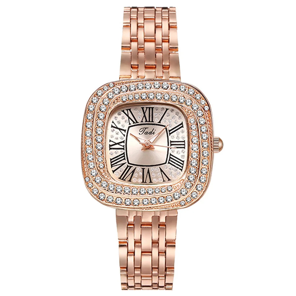 Ladies 2024 Square Roman Star Quartz Watch with Diamonds Stainless Steel Business Woman Clock Gift Wristwatch
