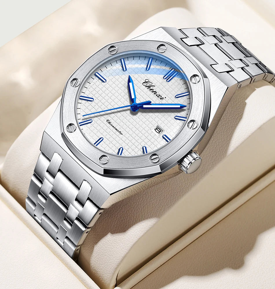 CHENXI NEW Men's Watches Fashion Casual Luminous Date Quartz Watch Male Clock Gifts 42mm Dial Gold Wristwatch Waterproof