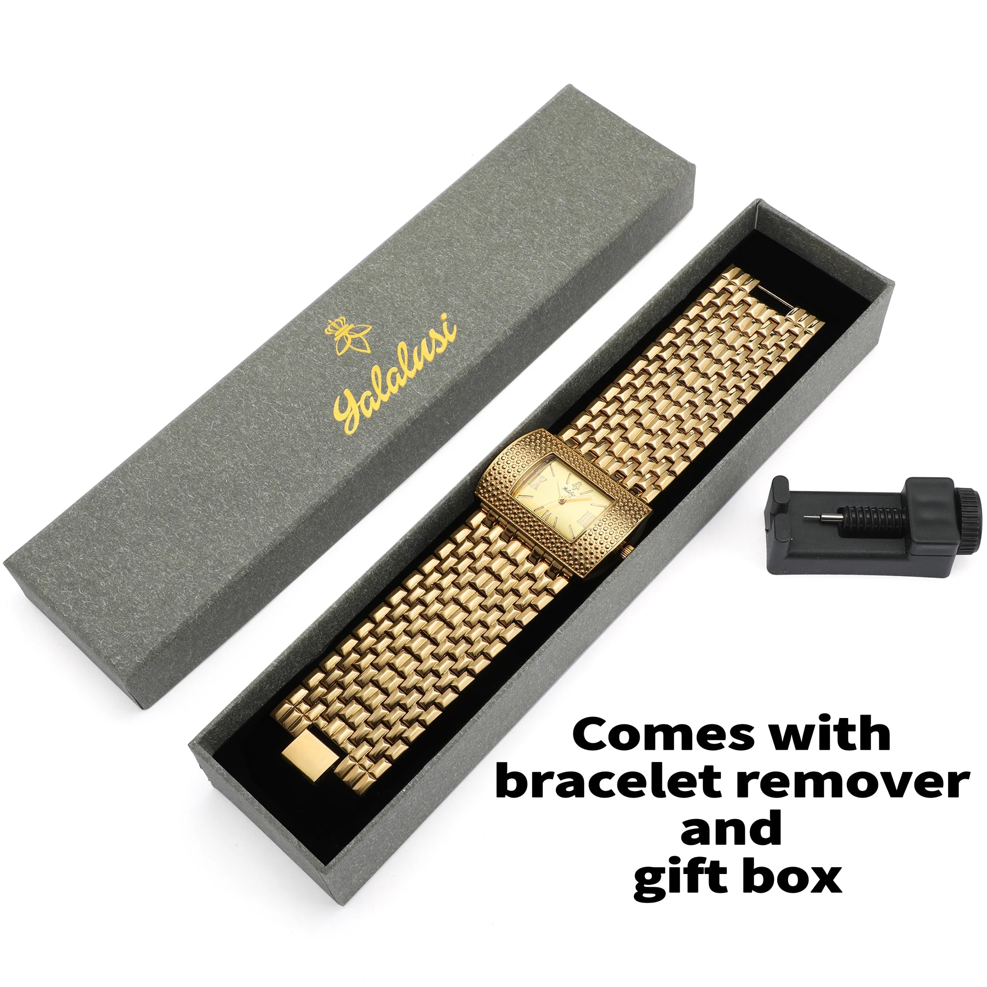 YaLaLuSi Women's Quartz Water-Resistant Watch: Luxurious Gold Square Fashionable and Elegant Bracelet Watch Gift reloj mujer