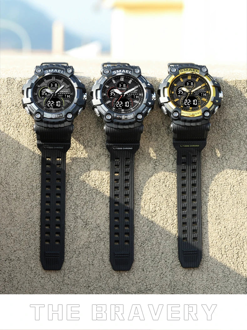 SMAEL Brand Sport Watch Men Quartz Wristwatches Waterproof Dual Time Display Military Army Green Male Clock 8079 Mens Watches