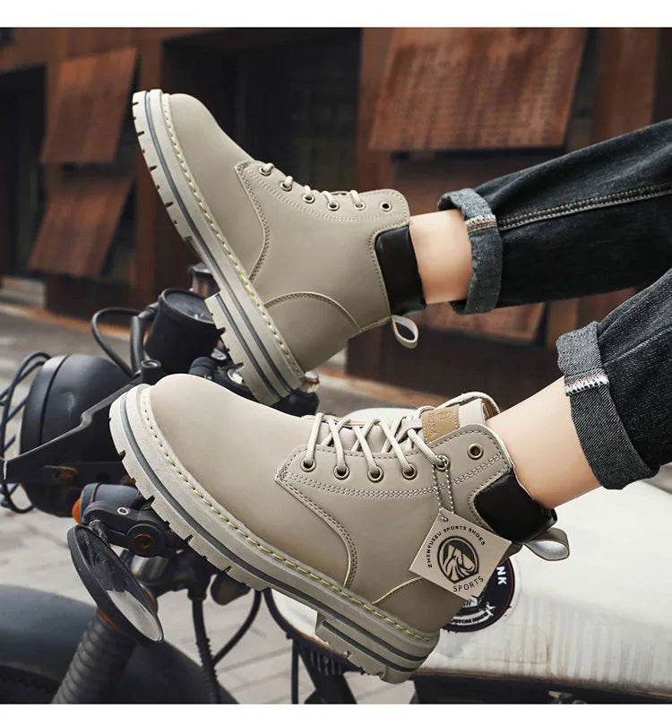 High Top Boots Men's Leather Shoes Fashion Motorcycle Ankle Boots for Men Winter Boots Man Shoes Lace-Up Botas Men Flat Sneakers