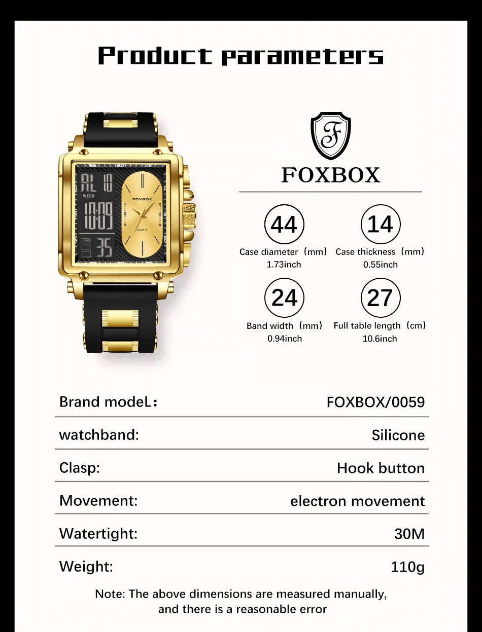 LIGE Fashion Square Digital Watch Men Casual Sports Waterproof Men's Quartz Wristwatch FOXBOX Top Brand Luxury Chronograph Watch