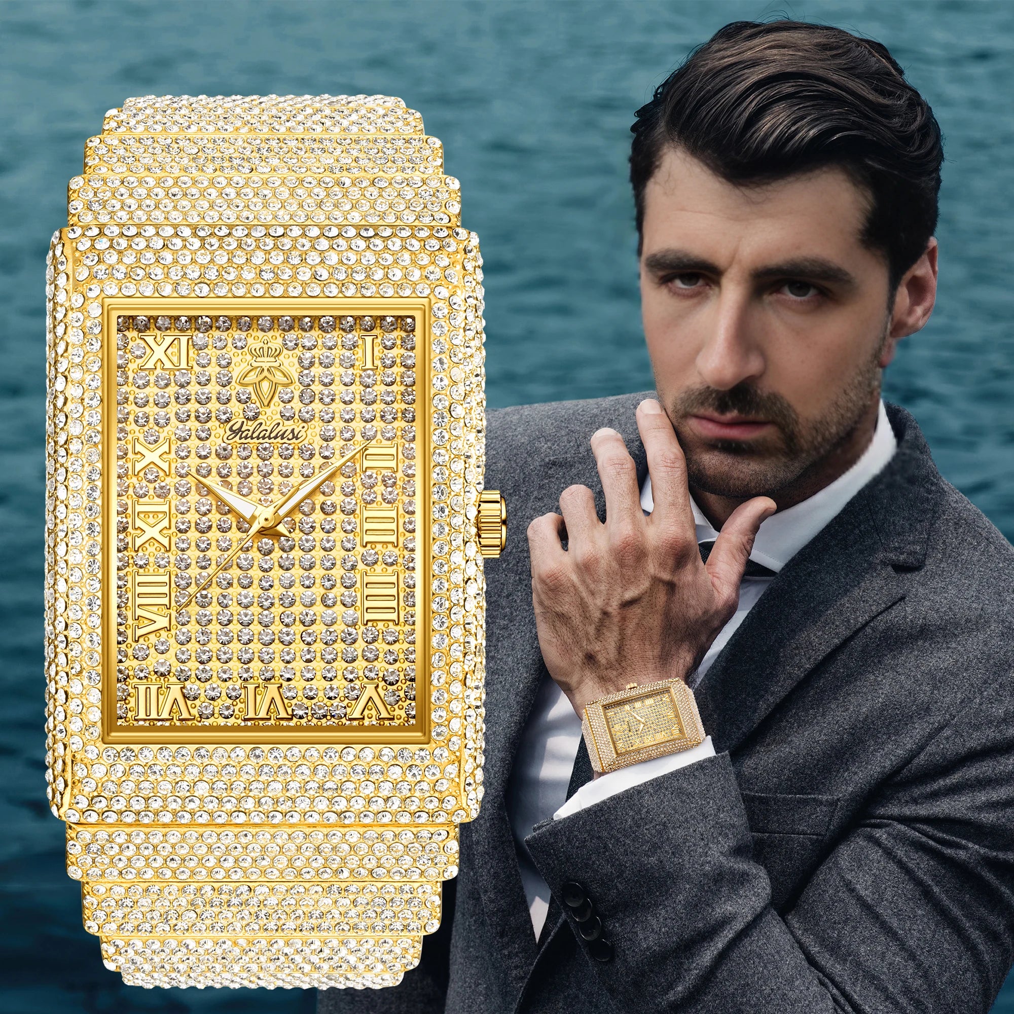 YaLaLuSi Men's Full-Diamond Large-Dial Water-Resistant Quartz Watch: An Elegant Bracelet Watch Gift reloj mujer