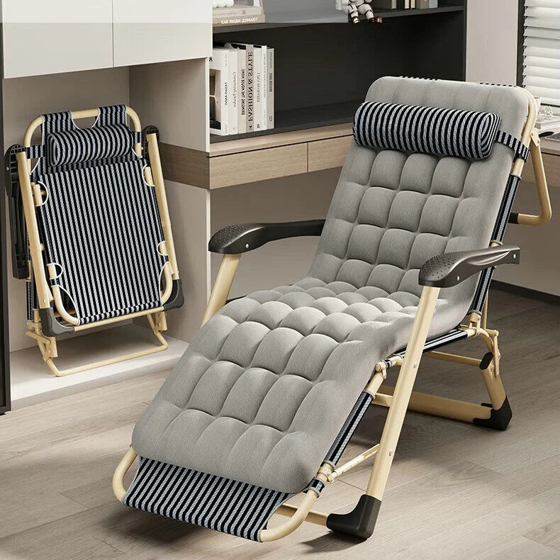 Outdoor Portable Folding Sun Lounger Recliner Chair With Soft Cushion For Garden Camping Beach Gravity Lounge Chair Steel Frame