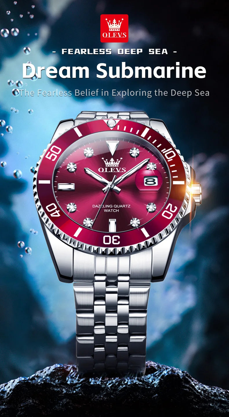 OLEVS 9809 Men Watch Original Waterproof Luminous Stainless Steel Quartz Watch For Men Top Brand Calendar Business Wristwatch