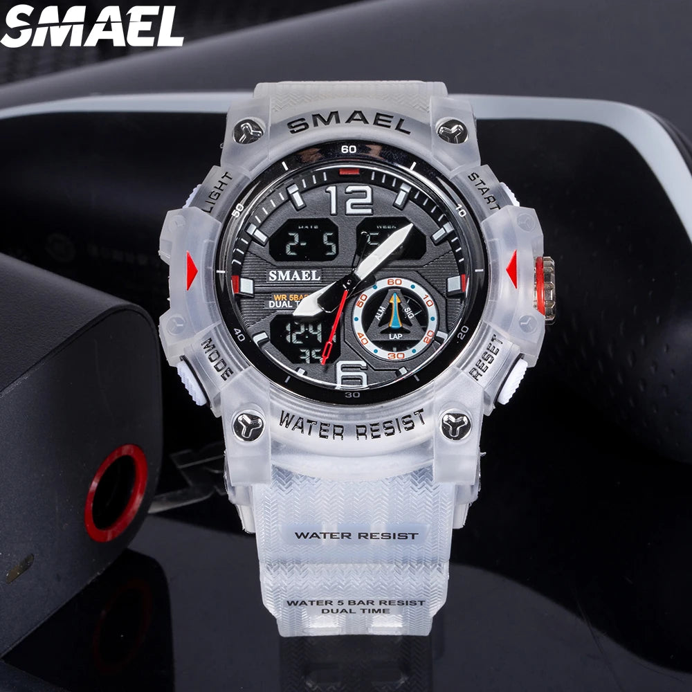 SMAEL 8007 Men's Analog Digital Dual Display Sport Watch - 50M Waterproof LED Backlight Alarm Stopwatch Chronograph Shockproof