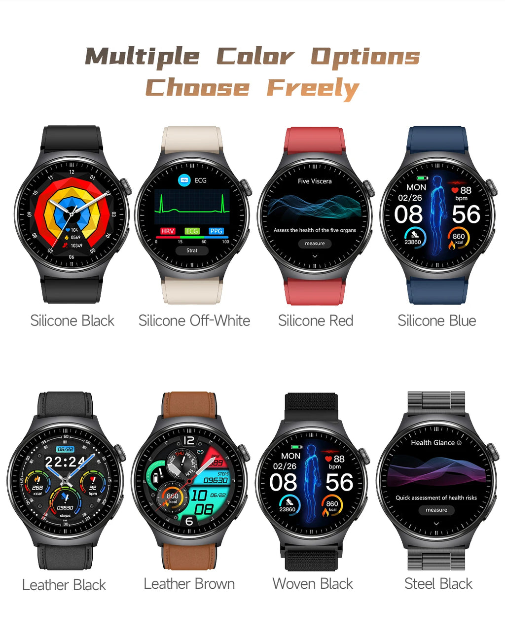 Newly Upgared Precise Health Diagnosis Smart Watch ECG Uric Acid Blood Pressure Micro Physical Examination Clock For Android iOS