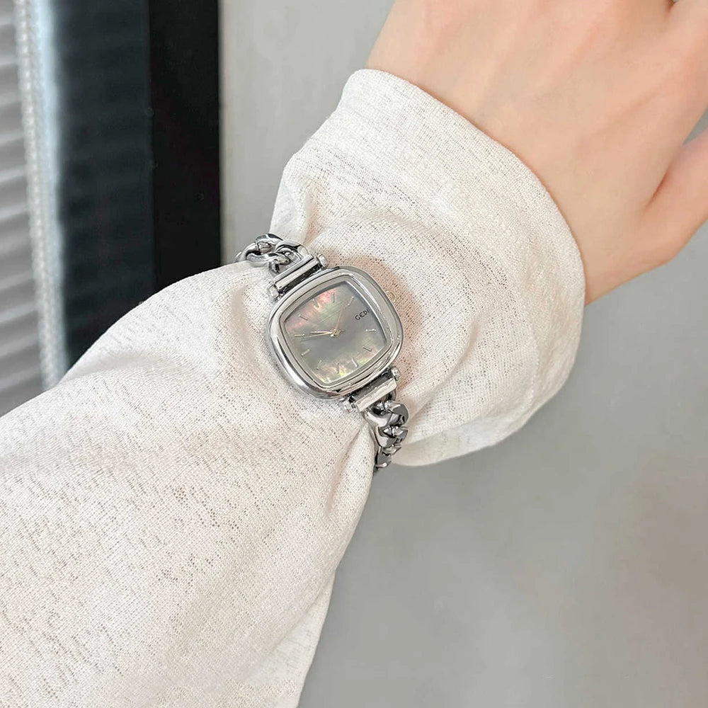 GEDI Watch Elegant 2026 Women Niche Exquisite Light Luxury Shell Bracelet Quartz Women's Silver Watches Gift for Ladies