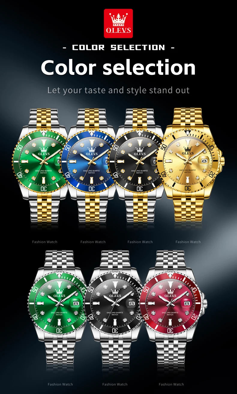 OLEVS 9809 Men Watch Original Waterproof Luminous Stainless Steel Quartz Watch For Men Top Brand Calendar Business Wristwatch