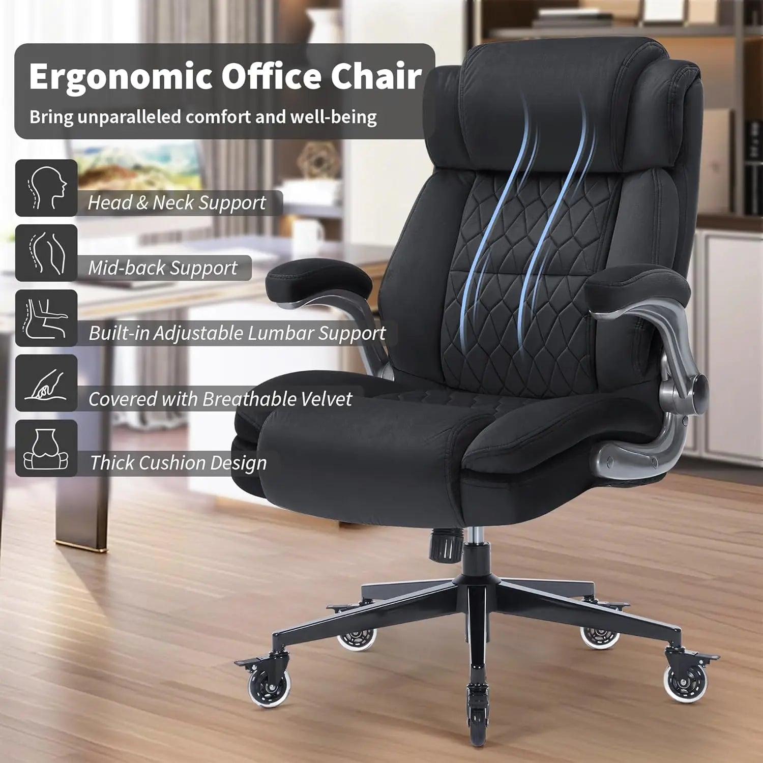 High Back Office Chair Ergonomic Computer Desk Chair with Heavy Duty Base Lumbar Support Thick Padded Large Work Chairs
