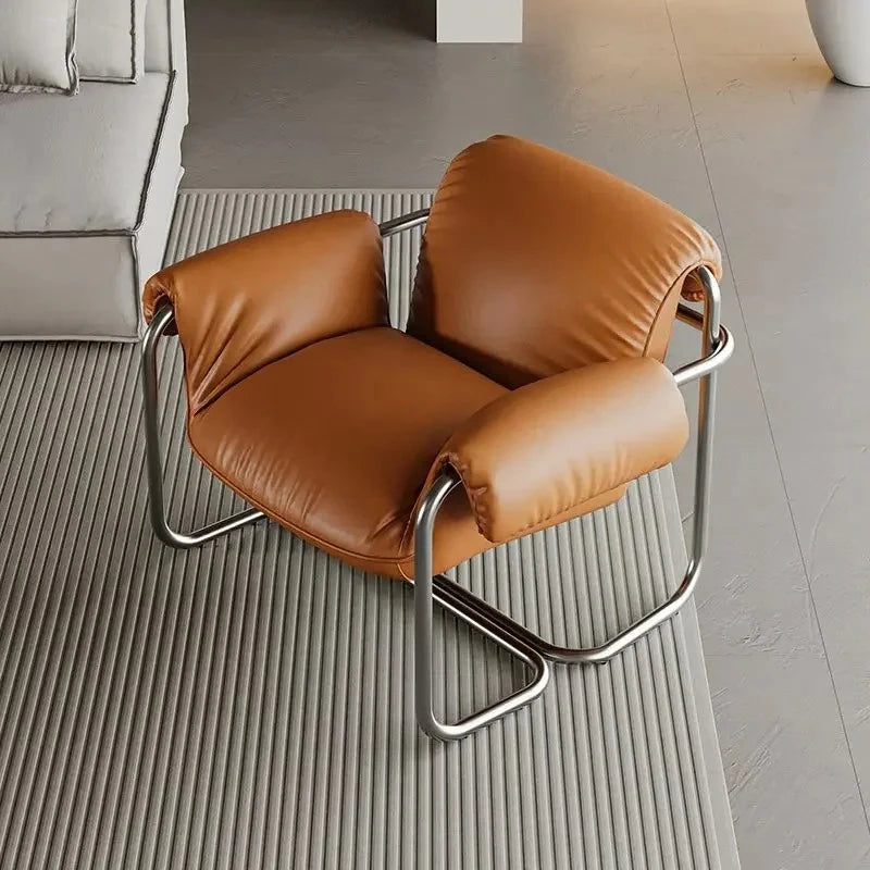 Nordic Dining Chair,leisure Chair,light Luxury Armchairs,designer Stainless Steel Minimalist Reading Chairs, Balcony Lazy Chairs