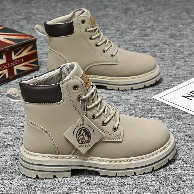 High Top Boots Men's Leather Shoes Fashion Motorcycle Ankle Boots for Men Winter Boots Man Shoes Lace-Up Botas Men Flat Sneakers