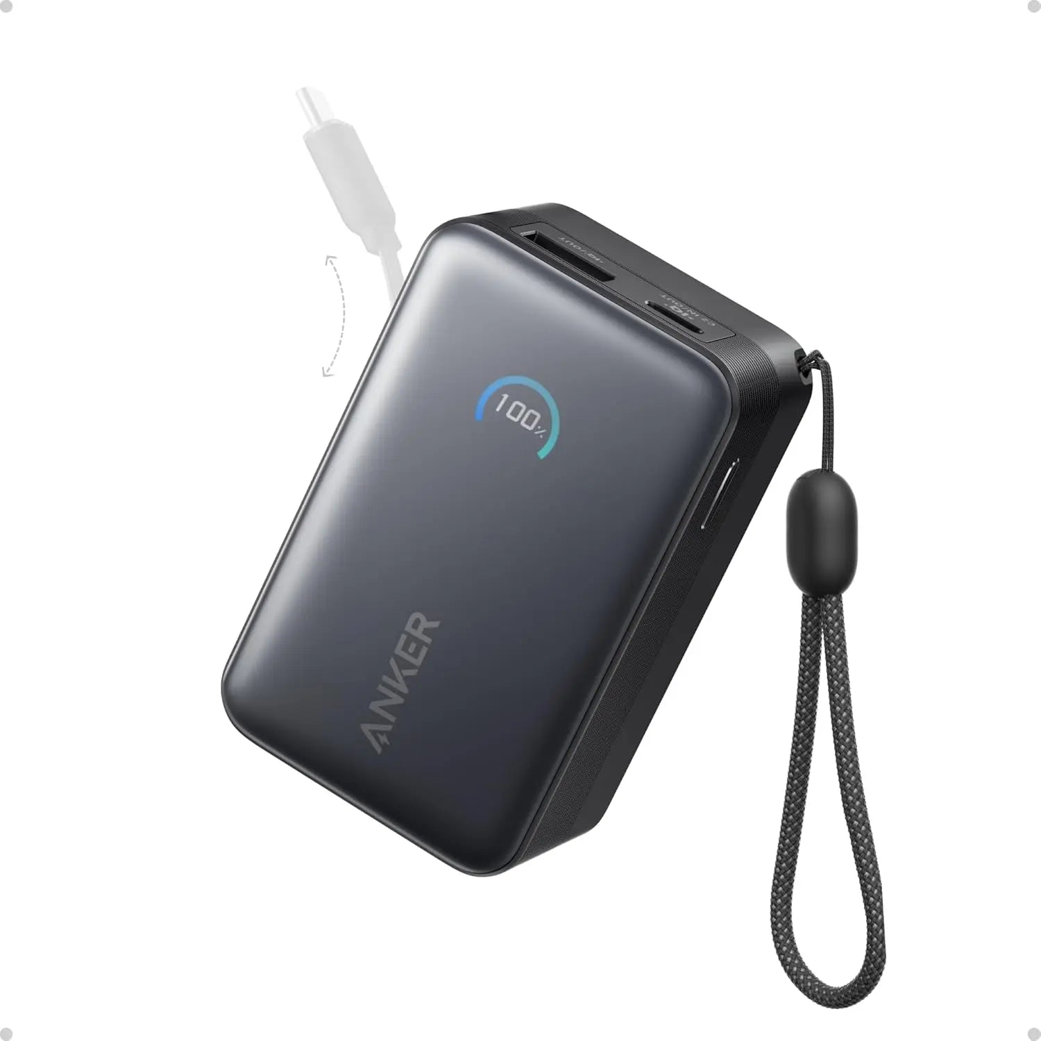 Anker Nano Portable Charger, 45W 10000mAh with 2.3 ft Retractable Cable, Compact Power Bank, Travel Essential Phone Battery