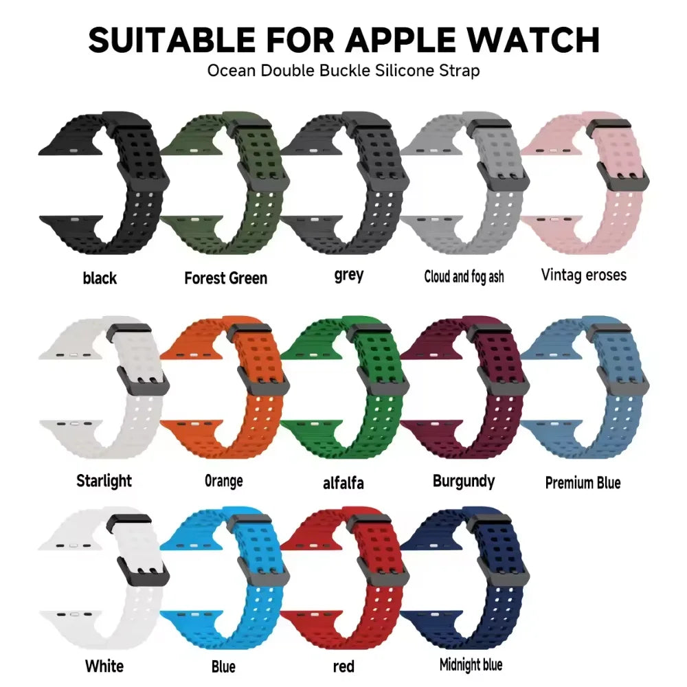 Ocean Silicone+Metal Buckle Strap for Apple Watch Band Ultra 49mm Series 11 10 46mm Band iWatch 9 8 7 45mm 6 5 4 SE 44mm Correa