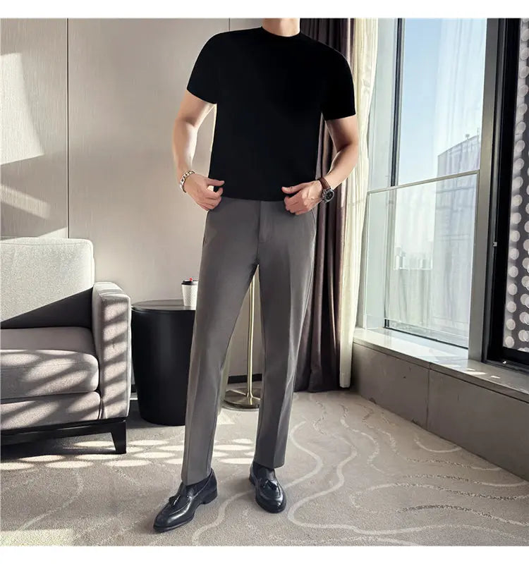 High-quality Men's Short-sleeve Knitted Sweater T-shirt O-Neck Solid Color Men Pullover T Shirts Slim Fit Stretch Undershirt Top