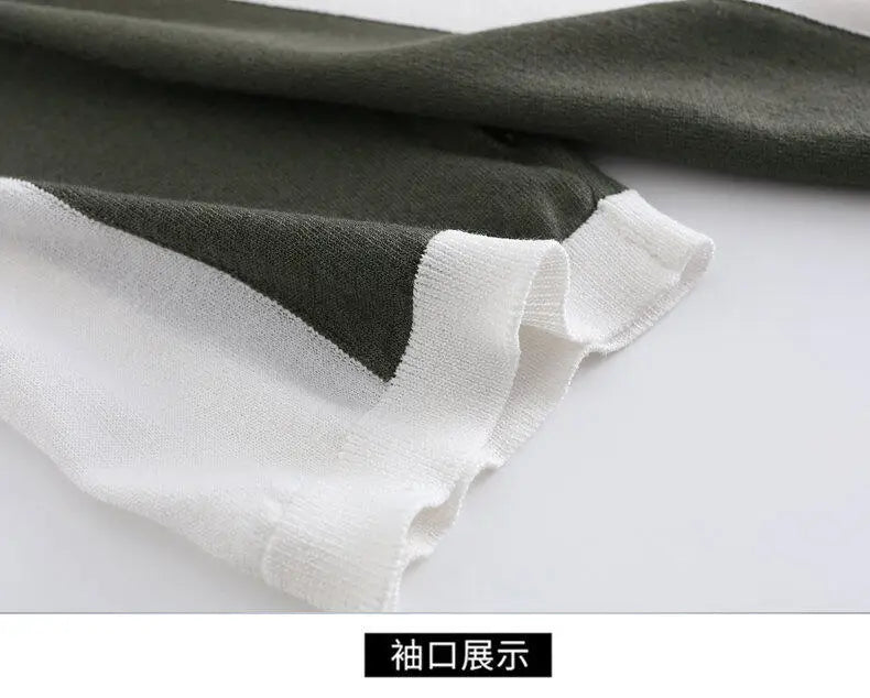 High-quality Color Blocked Striped Knitting Men's Polo Shirts Summer Thin Ice Silk Breathable Lapel T-shirt Business Casual Tees