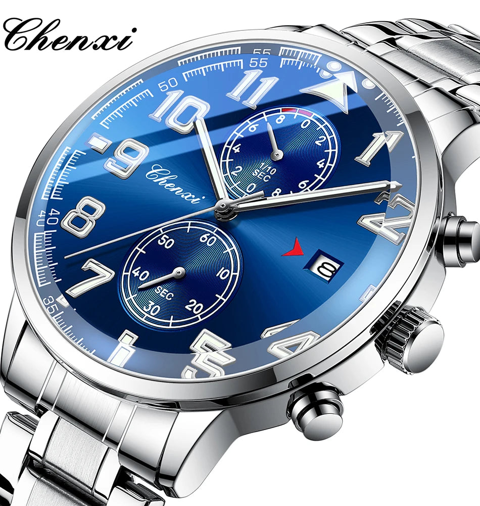 Fashion Luxury Business Men's Wristwatch Round Dial Luminous Waterproof Calendar Chronograph Man Watch