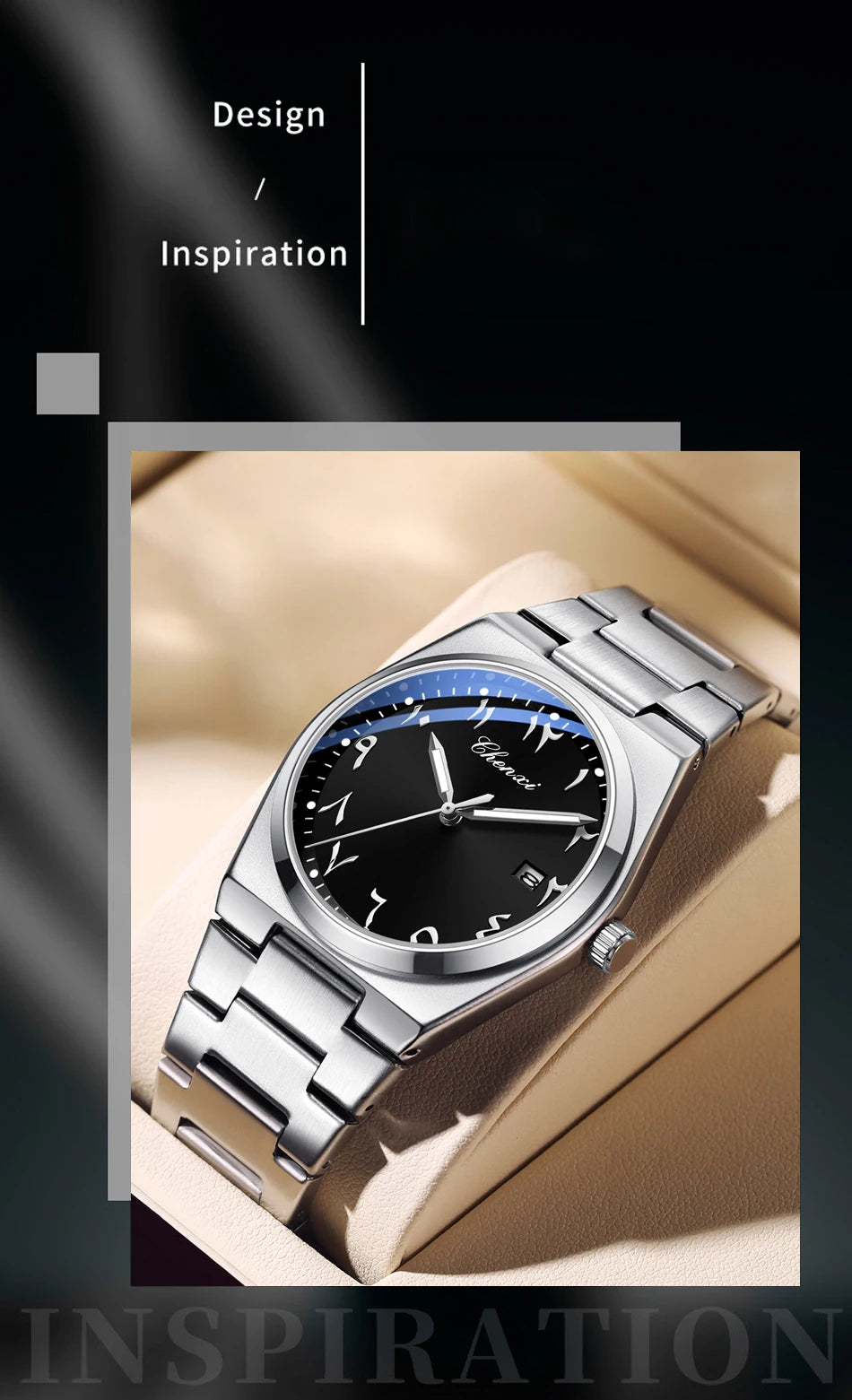 Original Men's Watches CHENXI Eastern Arabic numerals Dial Date Luminous Quartz Business Simple Watch Waterproof Stainless Steel